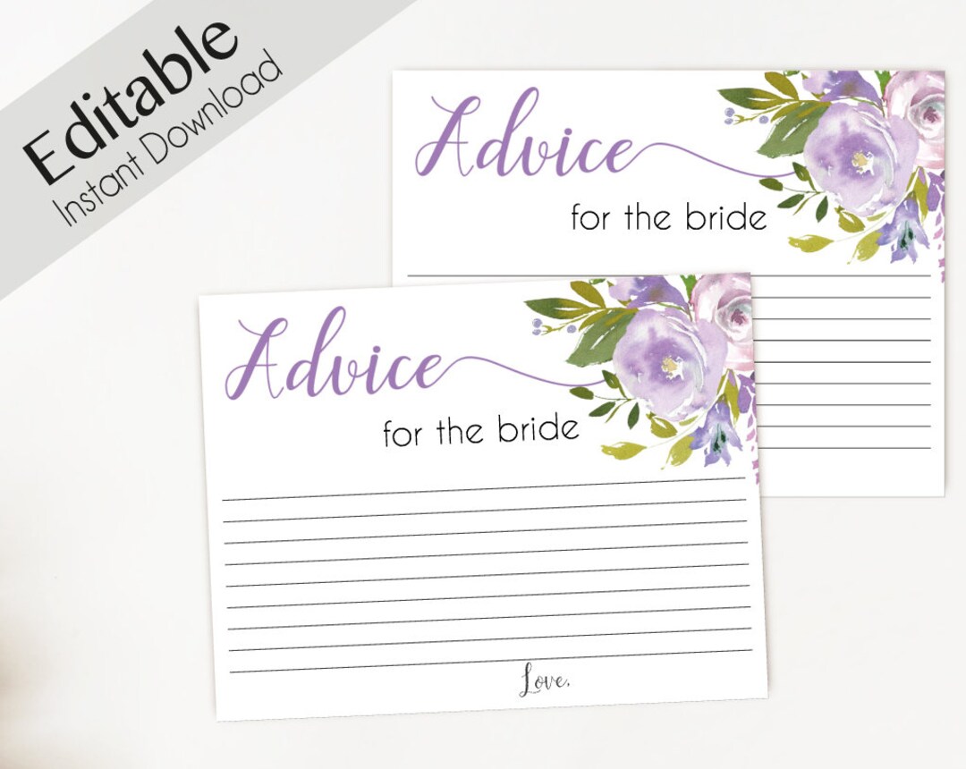 Advice Card Printable, Bridal Shower Advice Card, Advice for the Bride ...