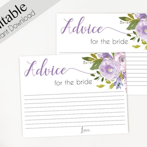 Carte de conseils imprimable, carte de conseils de douche nuptiale, conseils pour la mariée et le marié, téléchargement immédiat, fleurs lilas lavande lilas floral