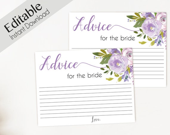 Advice Card Printable, Bridal Shower Advice Card, Advice for the bride and groom, Instant Download, Lavender Lilac flowers Lilac Floral