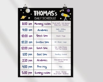 Editable Home School Daily Planner, Editable Daily Routine Schedule, Space Routine Schedule Chart, Boy Daily Homeschool Planner, Corjl
