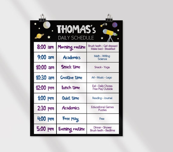 Editable Home School Daily Planner, Editable Daily Routine Schedule, Space Routine Schedule Chart, Boy Daily Homeschool Planner, Corjl