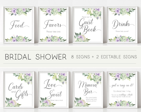 Bridal Shower Sign Set, Bridal Shower Sign Package Bundle,Printable Bridal Tea Sign Succulent Greenery Lilac Flowers Sign Editable Sign