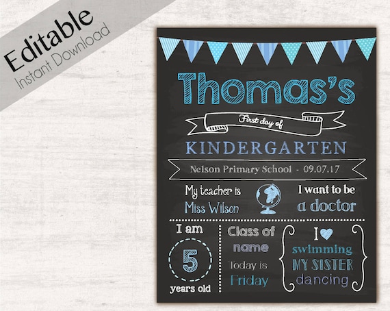 First Day of School Sign, First day of School Chalkboard Editable school sign, Chalkboard Sign, Kindergarten, Grade School, INSTANT DOWNLOAD