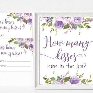 Combien de baisers sont dans le signe du pot, lavande lilas nuptiale florale, combien de cartes et de signes de baisers, douche nuptiale combien de baisers