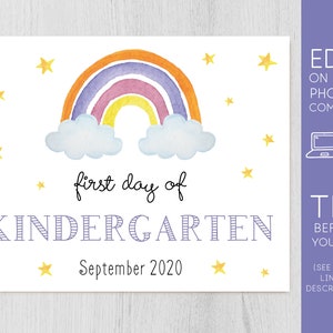 Editable First Day sign, First Day of School Sign, Printable Kindergarten Sign, Rainbow, Printable file, INSTANT DOWNLOAD, Corjl image 2