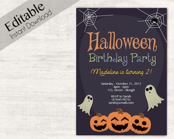 Halloween Invitation, Halloween Birthday Invitation, INSTANT DOWNLOAD, Halloween Party Invitations, Editable Invitation