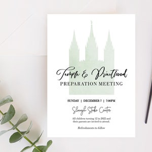 Temple and Priesthood Preparation Meeting, EDITABLE Invitation Printable, LDS invitation, Instant Download, Temple invitation, Corjl