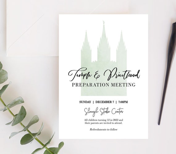 Temple and Priesthood Preparation Meeting, EDITABLE Invitation Printable, LDS invitation, Instant Download, Temple invitation, Corjl