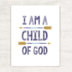 Set of 2 print boy, I am a child of God, lds Temple, Instant Download Printable LDS Gift Art print Boy room decor, navy and gold, arrows image 3