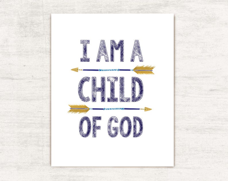 Set of 2 print boy, I am a child of God, lds Temple, Instant Download Printable LDS Gift Art print Boy room decor, navy and gold, arrows image 3