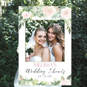 Wedding Shower Succulent Photo Booth Frame, Succulent Photo Prop Frame, Photo Booth Prop, Editable PDF, Succulent greenery Dusty Rose Floral