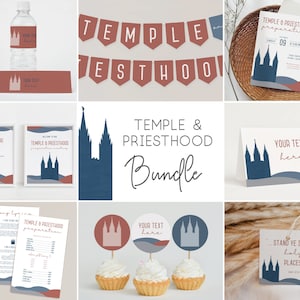 Temple and Priesthood Preparation Meeting Set, EDITABLE Invitation Program Printable, Party Kit, LDS Primary, Instant Download, Corjl