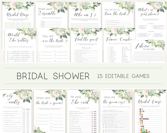 Bridal Shower Games, Bridal Shower Games Bundle, Editable Bridal Shower Games, Package Set Bundle, Succulent Greenery