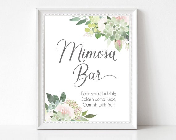 Mimosa Bar sign, Succulents Blush Flowers, Mimosa Bar Sign, Wedding Bar Sign, Printable Sign, Wedding Sign, Engagement Party Bubbly