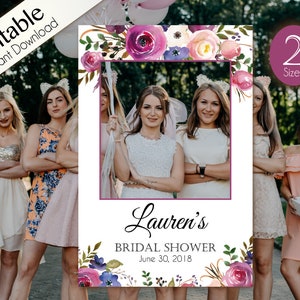 Bridal Shower Photo Booth Frame, Photo Prop Frame, Photo Booth Prop, Birthday Photo,  Instant Download, Editable PDF, Purple Lavender Floral