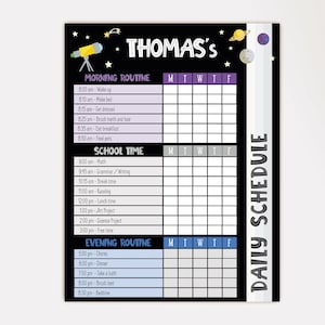 Editable Home School Daily Planner, Kids Daily Task List Chart, Weekly Planner, Space Routine Schedule, Daily Homeschool Planner, Corjl