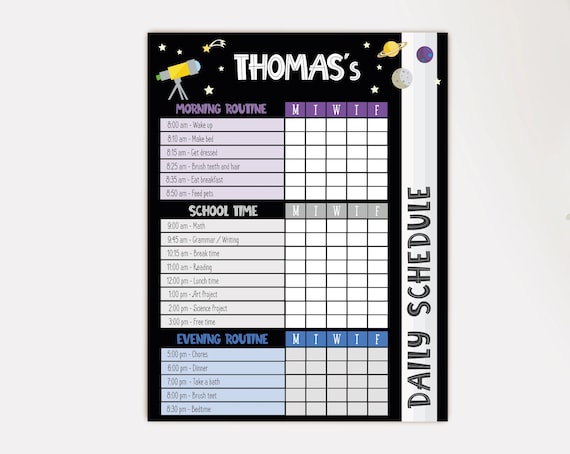 Editable Home School Daily Planner, Kids Daily Task List Chart, Weekly Planner, Space Routine Schedule, Daily Homeschool Planner, Corjl