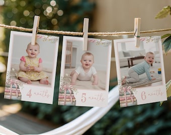 One for the Books Editable First Birthday Monthly Milestone Photo Cards Template, Editable Baby First Year Monthly card, Corjl