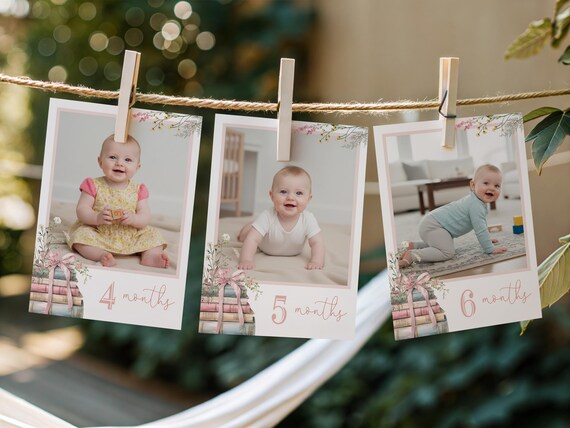 One for the Books Editable First Birthday Monthly Milestone Photo Cards Template, Editable Baby First Year Monthly card, Corjl