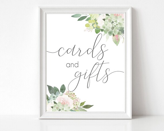 Cards and Gifts Sign Printable, Cards & Gifts Sign, Succulent Dusty Rose Flowers, floral sign, Party Decorations Bridal Shower Sign