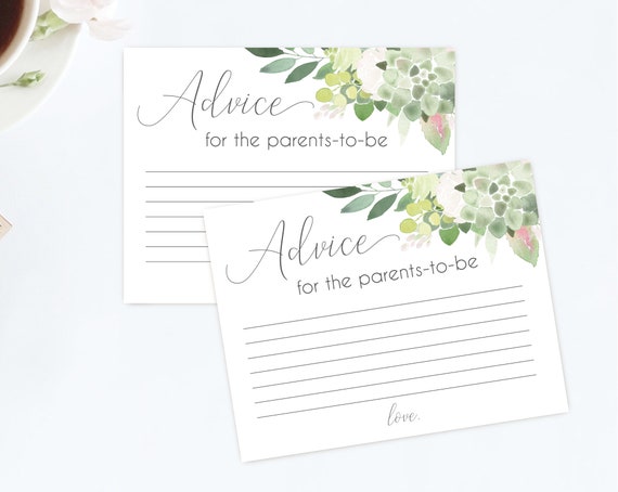 Advice for the parents to be, Baby shower Advice Card, Advice for the parents, Instant Download, Greenery Succulent Blush flower