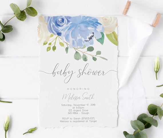 Baby Shower Invitation Boy, Baby Boy Shower Invitation, Blue Baby Shower Invitation, Baby Shower Invitation Template, Greenery Baby Shower