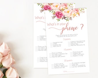 Bridal Shower Game What is in your phone, Editable PDF, Bridal Shower Romantic Blush Pink Rose Gold INSTANT DOWNLOAD Wedding Shower Game