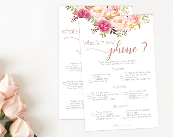 Bridal Shower Game What is in your phone, Editable PDF, Bridal Shower Romantic Blush Pink Rose Gold INSTANT DOWNLOAD Wedding Shower Game