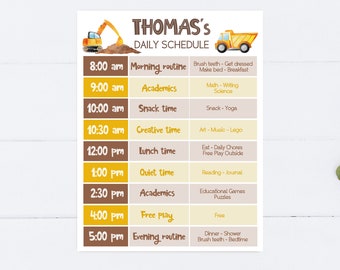 Editable Home School Daily Planner, Editable Daily Routine Schedule, Truck Routine Schedule Chart, Boy Daily Homeschool Planner, Corjl