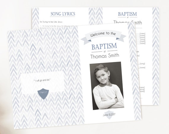 Baptism Program, Editable PDF, LDS Printable Digital, Songs Handout Boy Baptism photo, Blue Green  Watercolor, Program Photo