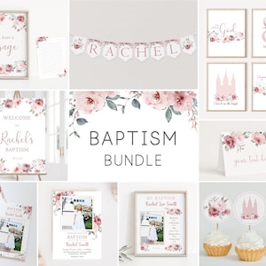 Editable LDS Baptism Set, Party Kit, LDS Primary, Baptism Decoration, Baptism Template, Dusty Rose baptism, Editable Template, Corjl