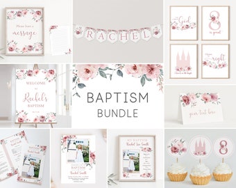 Editable LDS Baptism Set, Party Kit, LDS Primary, Baptism Decoration, Baptism Template, Dusty Rose baptism, Editable Template, Corjl
