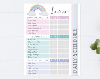 Editable Home School Daily Planner, Kids Daily Task List Chart, Weekly Planner, Rainbow Routine Schedule, Daily Homeschool Planner, Corjl