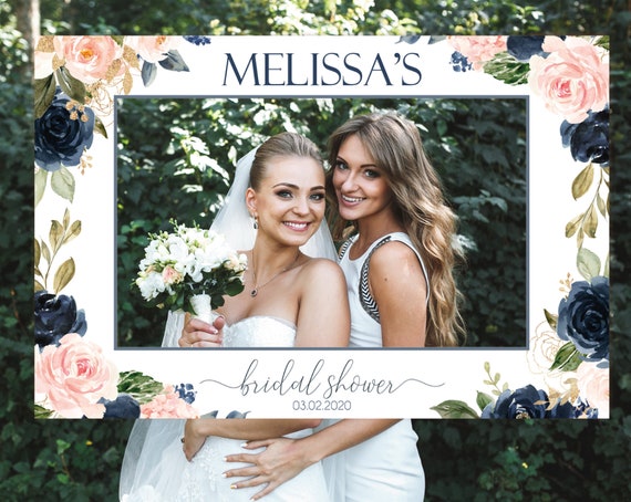 Bridal Shower Photo Prop Frame Horizontal, Editable Bridal Shower Photo Booth Frame, Navy Blush Pink Photo Prop Frame, Any Event, Corjl