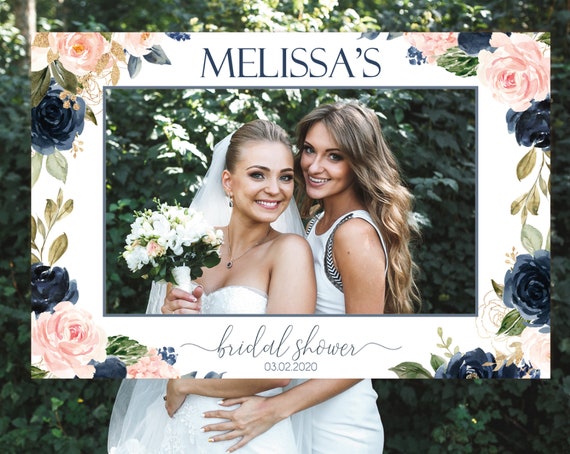 Bridal Shower Photo Prop Frame Horizontal, Editable Bridal Shower Photo Booth Frame, Navy Blush Pink Photo Prop Frame, Any Event, Corjl