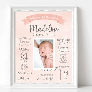 Geburtsankündigung, bearbeitbare GEBURTSTASTEN druckbare Wandkunst Vorlage, Print Zeichen Poster Wandkunst, Whiteboard Baby Mädchen, sofortiger download