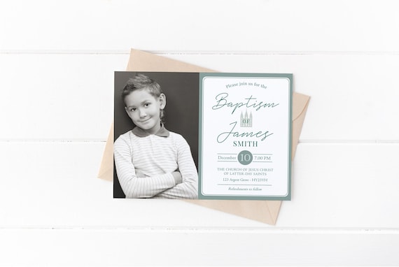 Baptism Invitation, Editable boy invitation, Instant Download, LDS Baptism Invite, Baptism Invitation, Green Invitation, Corjl