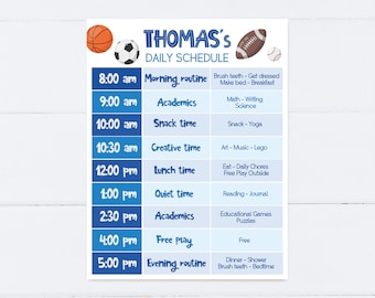Planificador diario editable de la escuela en el hogar, horario de rutina diaria editable, gráfico de horarios de rutina de pelota deportiva, planificador diario de educación en el hogar para niños, Corjl