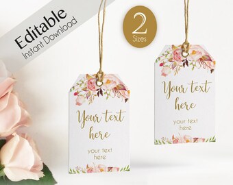 Favor Tag Bridal Shower Template, Editable PDF Wedding tag Bridal Tea Tag Printable, Instant Download, Romantic Bloom Blush Pink Flower Gold