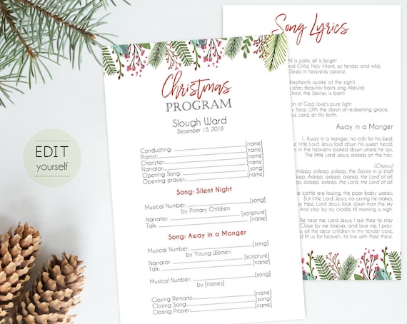 Christmas Program, Editable PDF, Editable Template, Editable Text Instant Download Program PDF