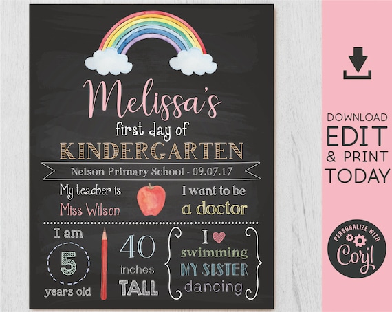 Editable Back to School Sign, First/Last Day of School Sign, Editable chalkboard sign , Rainbow Chalkboard Sign, INSTANT DOWNLOAD, Corjl