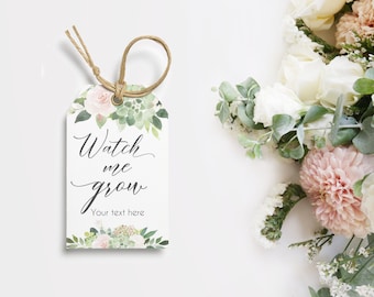 Baby Shower Favor Tags Succulent, INSTANT DOWNLOAD, Watch Me Grow Favor Gift Tags, Favor Tag Bridal Shower Template, Succulent Dusty Rose