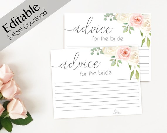 Advice Card Printable, Bridal Shower Advice Card, Advice for the bride and groom, Instant Download, Blush Pink White Floral