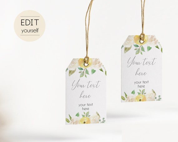 Favor Tag Bridal Shower Template Editable PDF Baby Wedding shower tag Bridal Tea Tag Instant Download, Romantic Bloom Yellow White Flower