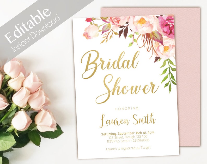 Bridal Shower Invitation Editable PDF Bridal Shower Etsy