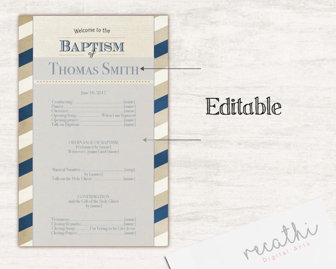 Baptism Program Editable PDF Printable Digital Handout Boy | Etsy UK