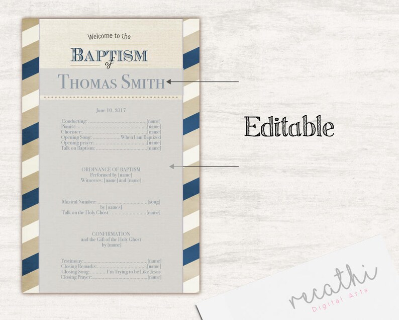 Baptism Program Editable PDF Printable Digital Handout Boy | Etsy UK