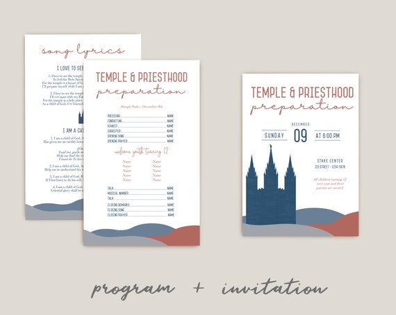 Temple and Priesthood Preparation Meeting, EDITABLE Invitation Program Printable, LDS invitation and program, LDS Primary, Corjl, TP12