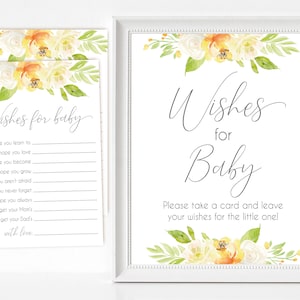 Wünsche für Baby Zeichen, Wünsche für Baby Karte, Baby Shower Zeichen Printable, Zitrus Blumen, grün gelbe Blume, Baby Shower, Instant Download