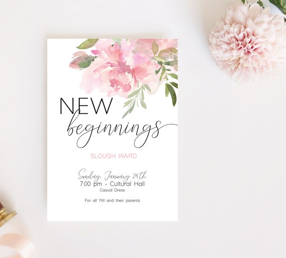 Editable New Beginnings Invitation, Young Women LDS Invitation, Instant Download, Young Women Invitation, New Beginnings printable